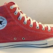 2017 Red Stonewashed High Top Chucks  Inside patch view of a left 2017 red stonewashed canvas high top.